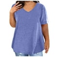 thumbnail image 1 of Plus Size Tshirt for Women 2025 Solid Casual Summer Tops V Neck Short Sleeve T Shirts Dressy Blouse, 1 of 5