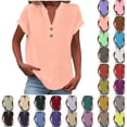 thumbnail image 1 of Plus Size Tshirts for Women Sawvnm Women's Fashion Solid Button Shirt Female V-Neck Loose T-shirt Blouse Pink L, 1 of 7