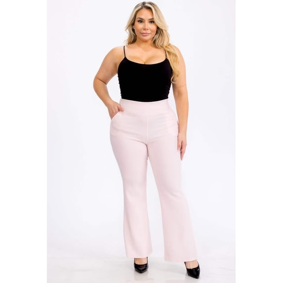 Plus Size Tummy Control Butt Sculpting Flare Pants with Pockets - Ballet Slippers