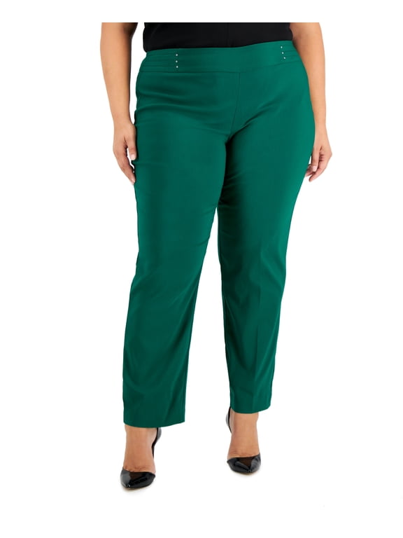 Plus Size Tummy Control Pull-On Slim-Leg Pants Highland Green 18W