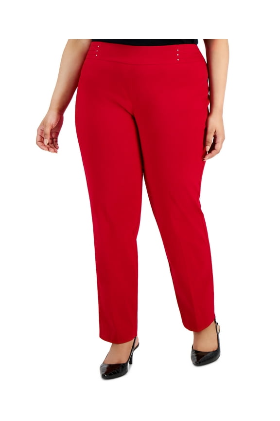 Plus Size Tummy Control Pull-On Slim-Leg Pants Real Red 24W