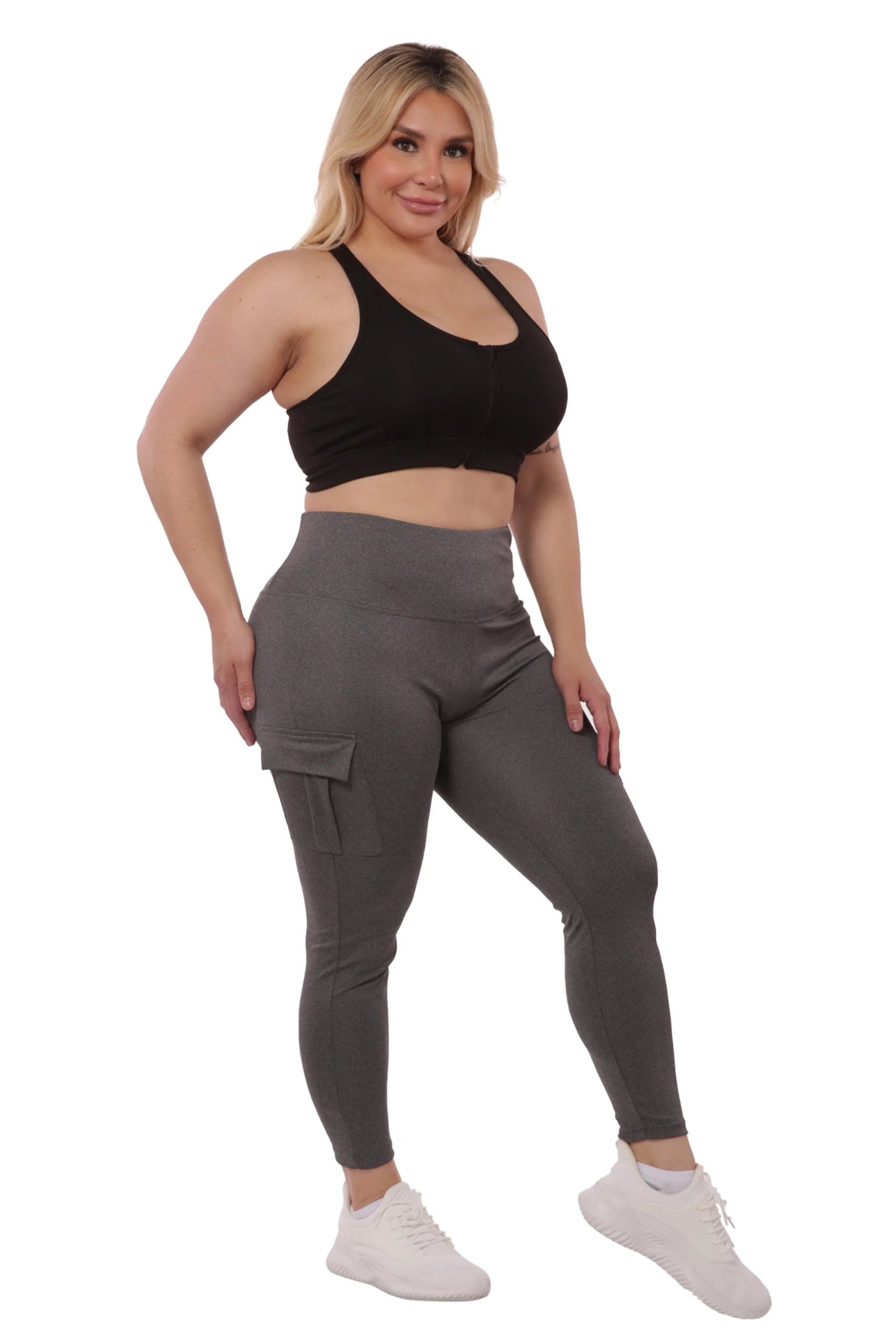 Plus Size Tummy Control Sports Leggings With Side Cargo Pockets