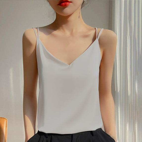 Plus Size Tunic Tank Satin V-neck Solid Color Tank Camisole Undershirt Gray 3XL
