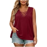 Plus Size Tunic Top for Women Pleated A Line Tops V-Neck Sleeveless ...