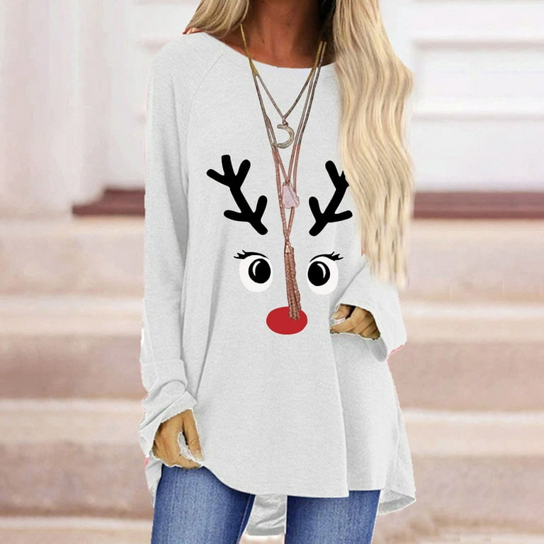 Plus Size Tunic Tops for Women Christmas,Womens Long Tunic Trendy Christmas  Graphic Print Tops Dressy Casual Long Sleeve Crewneck Tee Shirts for  Leggings 