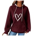 thumbnail image 1 of Plus Size Tunic Tops for Women Leggings Winter Fall Classic Hooded Long Sleeve Puff Off the Shoulder Drawstring Heart Print Leisure Cotton Hoodies Sweatshirts(Wine,XL), 1 of 8