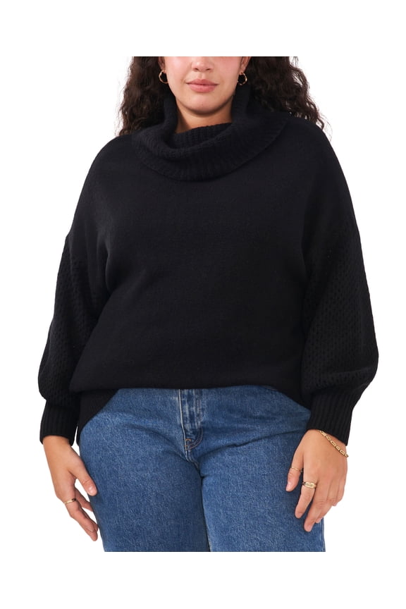 Plus Size Turtleneck Blouson-Sleeve Sweater Rich Black 2X