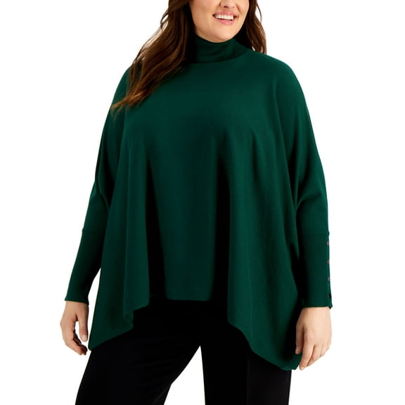 Plus Size Turtleneck Poncho Sweater Cedar Balsam 2X