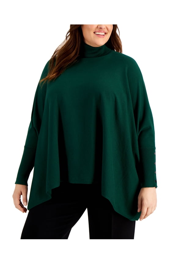 Plus Size Turtleneck Poncho Sweater Cedar Balsam 2X