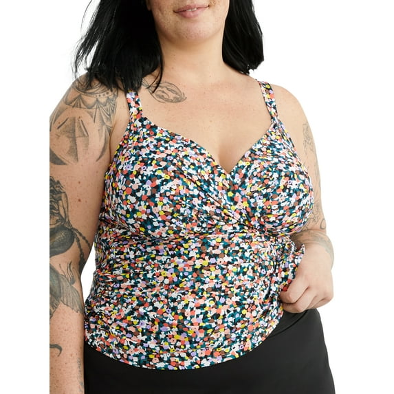 Plus Size Twisted Printed Tankini Top Mosaic Multi 18W