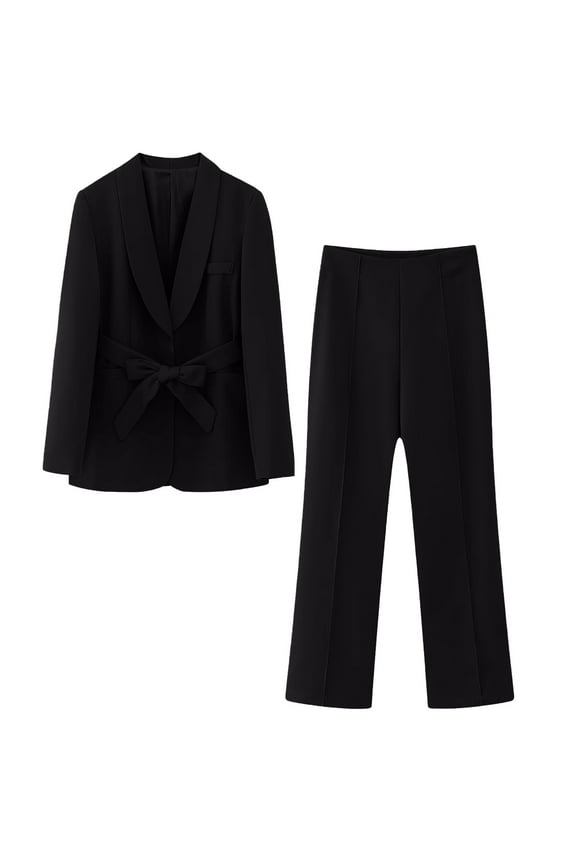 Plus Size Two Piece Outfits for Women Plus Size Two Piece Outfits for Women Clothing Set Female Long Sleeve Blazer Notched Lapel Business Suit Sets Casual Pant Style S_454 Tracksuits Black L