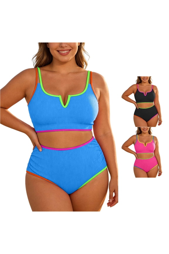 Plus Size Two Piece Ruffled Strapless Bikini High Waisted Bathing Suit Beachwear Comfortable All Day Resort Swimwear