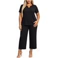 thumbnail image 1 of Plus Size Two Piece Set for Women Notch Neck Short Sleeve Top and Cropped Pants Soft Summer Lounge Travel Outfit Set, 1 of 6
