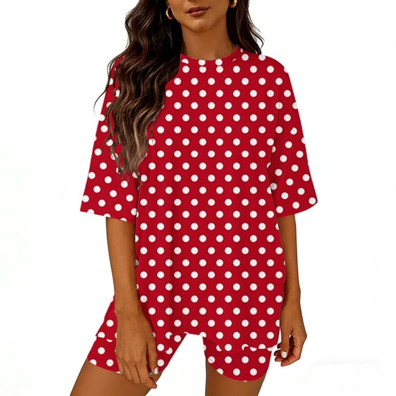 Plus Size Two Piece Sets for Women Women's 2 Piece Matching Sets Loungewear Casual Summer Airport Travel Outfits Oversized Shirts Biker Shorts Suit Red XL