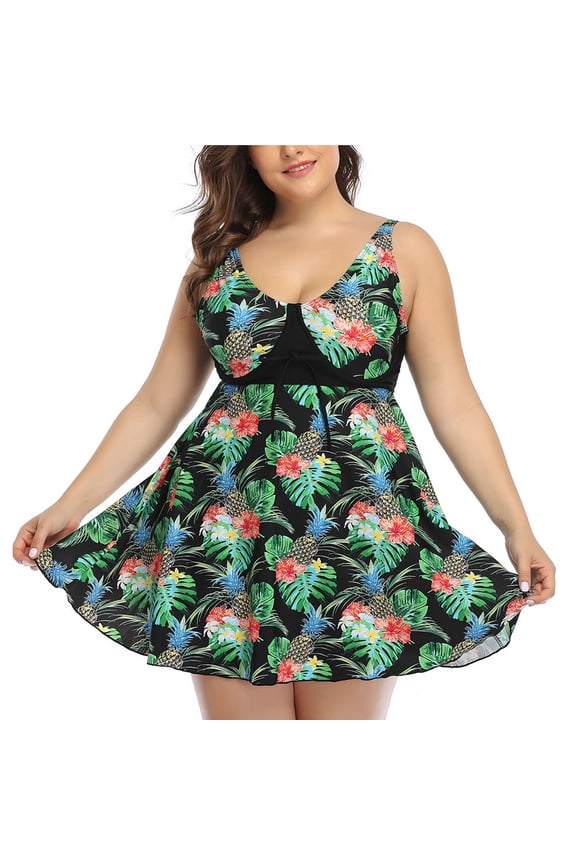 Plus Size Two Piece Swimsuits for Women Printed Dress Tankini Bathing Suit Fashion Beach Wear Gift