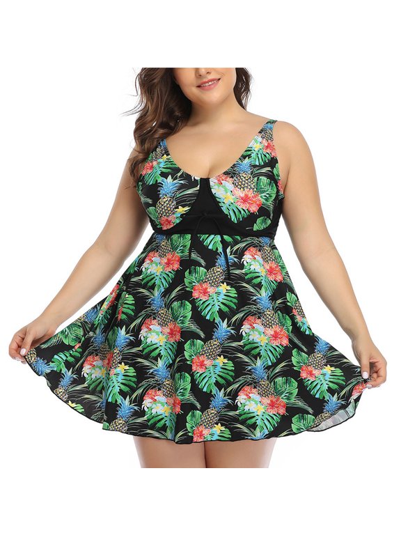 Plus Size Two Piece Swimsuits for Women Printed Dress Tankini Bathing Suit Fashion Beach Wear Gift