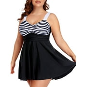 Plus Size Two Piece Swimsuits for Women Tankini Bathing Suits Flowy Swim Dress with Shorts