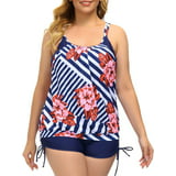 Plus Size Two Piece Tankini Swimsuits for Women Blouson Swim Tops with ...