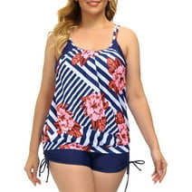 Plus Size Two Piece Tankini Swimsuits for Women Blouson Swim Tops with Boy Shorts Women Bathing Suits Athletic Swimwear