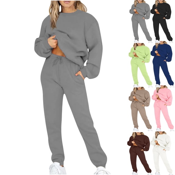 Plus Size Two Piece Tracksuit Womens Oversized Crew Neck Sweatshirt Drawstring Jogger Pants Loungewear Set Casual Outfit Gray 3XL