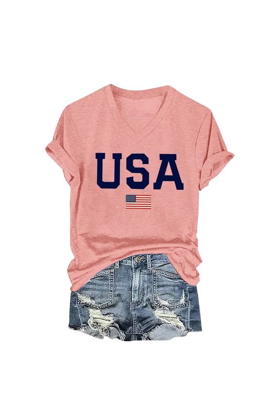 Plus Size USA Shirts For Women Patriotic Shirts For Women Plus Size Summer T-Shirt American Flag Shirts Women Graphic T-Shirts Plus Size USA Shirts For Women Going Out T-Shirt Vneck Tshirts