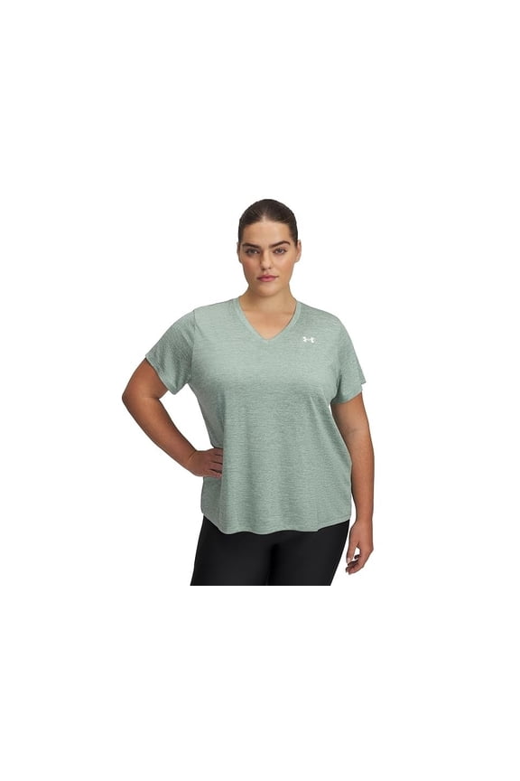 GREEN/WHITE Women's Tech Twist V-Neck Short Sleeve Tee, US 3X