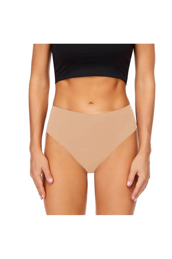 Plus Size Underwear Cotton New High Waisted Cotton Plus Size Underwear for Women Seamless Panties Bikini No Show Panties New Beige 4XL