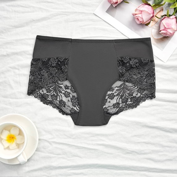 Plus Size Underwear for Women Women's Large Size High Waist Breathable Thin Thong Lace Breathable Seamless Underwear Dark Gray XL