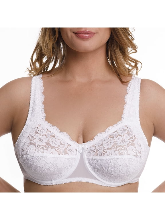 Plus Size Underwire Bra Full Coverage Minimizer Wide Straps Support Panels Non-Padded Lace Cups 34 36 38 40 42 44 / B C D E F G H ( 34G, White)