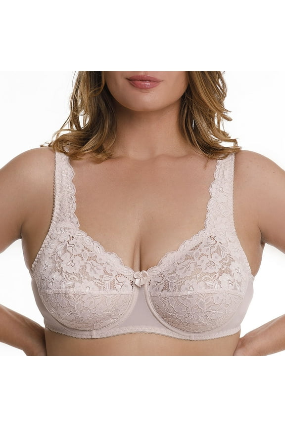 Plus Size Underwire Bra Full Coverage Minimizer Wide Straps Support Panels Non-Padded Lace Cups 34 36 38 40 42 44 / B C D E F G H ( 36C, Nude)