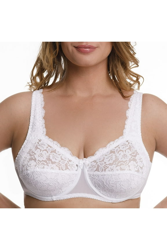 Plus Size Underwire Bra Full Coverage Minimizer Wide Straps Support Panels Non-Padded Lace Cups 34 36 38 40 42 44 / B C D E F G H ( 38B, White)