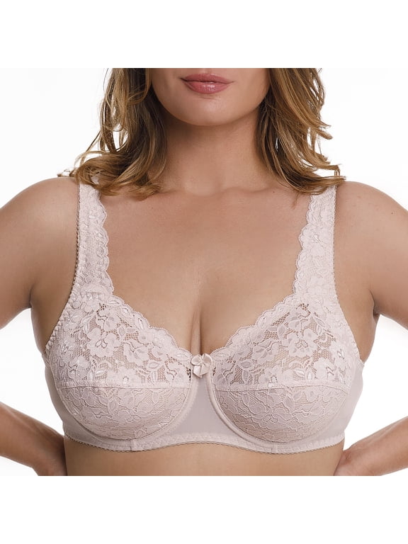 Plus Size Underwire Bra Full Coverage Minimizer Wide Straps Support Panels Non-Padded Lace Cups 34 36 38 40 42 44 / B C D E F G H ( 38C, Nude)