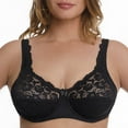 thumbnail image 1 of Plus Size Underwire Bra Full Coverage Minimizer Wide Straps Support Panels Non-Padded Lace Cups 34 36 38 40 42 44 / B C D E F G H ( 38E/DD, Black), 1 of 4