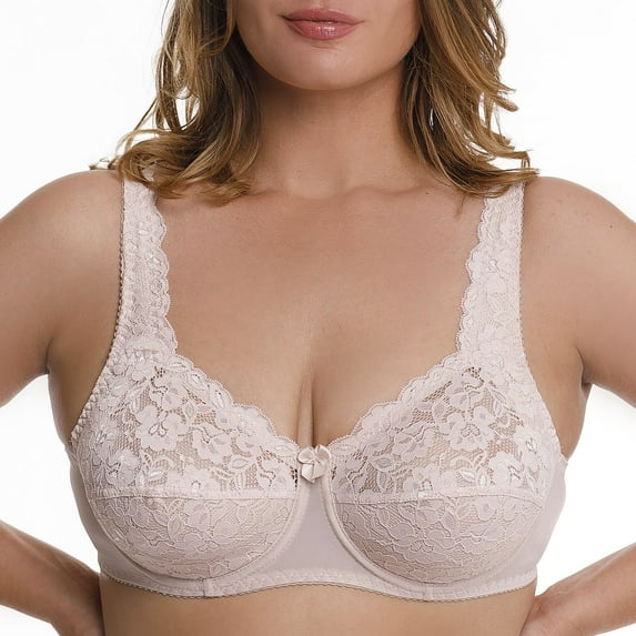 Plus Size Underwire Bra Full Coverage Minimizer Wide Straps Support Panels Non-Padded Lace Cups 34 36 38 40 42 44 / B C D E F G H ( 40C, Nude)