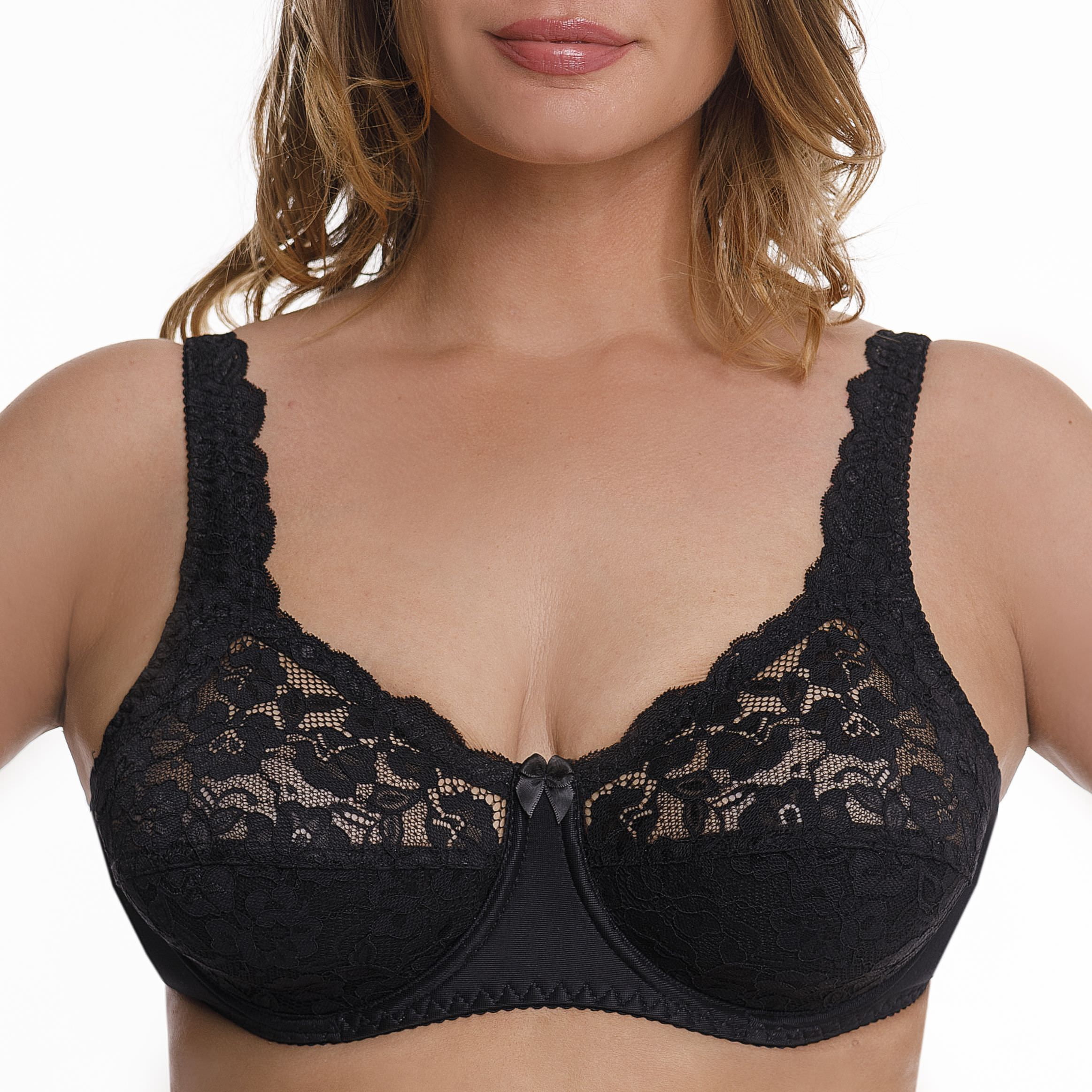 Plus Size Underwire Bra Full Coverage Minimizer Wide Straps Support Panels Non-Padded Lace Cups 34 36 38 40 42 44 / B C D E F G H ( 42D, Black)