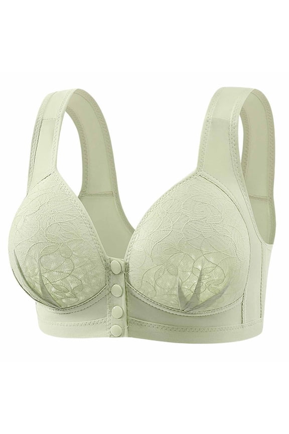 Plus Size Underwire Bras for Older Women Front Snap Button Closure Breathable Support Lace Embroidered Everyday Bras 36-46 with Wide Straps