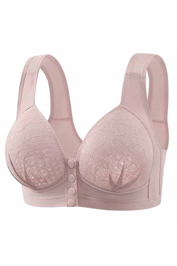 Plus Size Underwire Bras for Older Women Front Snap Button Closure Breathable Support Lace Embroidered Everyday Bras 36-46 with Wide Straps