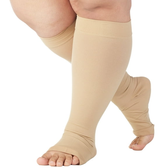 Plus Size Unisex Compression Socks 20-30mmHg for Thrombosis - Beige, 3X-Large