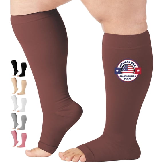 Mojo Plus Size Unisex Open Toe Compression Socks 20-30mmHg Brown, 4X-Large
