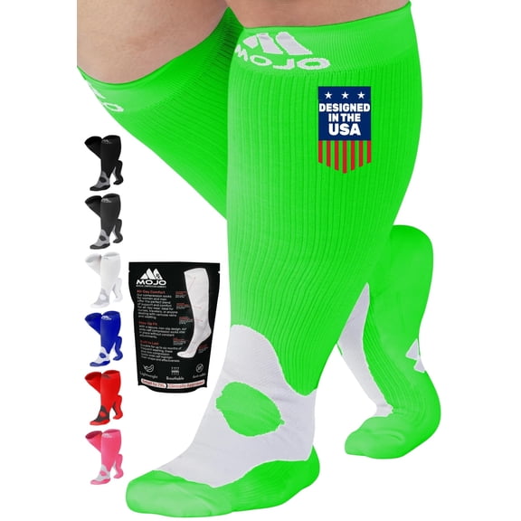 Plus Size Unisex Compression Stockings 20-30mmHg for Leg Pain - Neon Green, 5XL