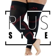 Plus Size Unisex Footless Compression Thigh High 20-30mmHg - Black/Red, 3X-Large