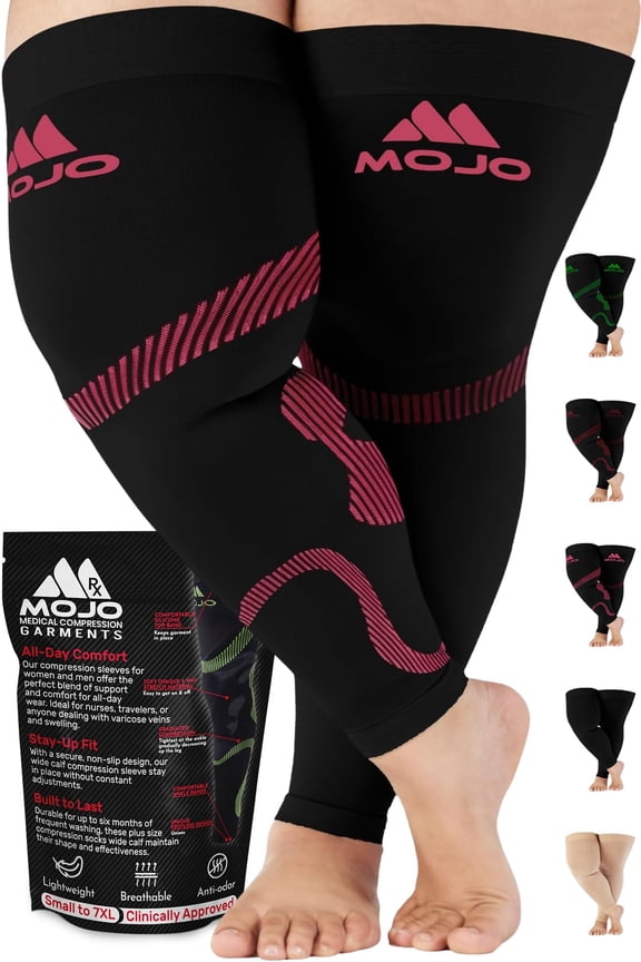 Plus Size Unisex Footless Compression Thigh High 20-30mmHg - Hot Pink, 3X-Large