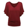 thumbnail image 1 of Plus Size V Neck Batwing Sleeve Loose T Shirt Solid Color, Fold Hem, Fashion Design Polyester and Spandex Material US Sizes 4 6 to 18 20 Available, 1 of 5