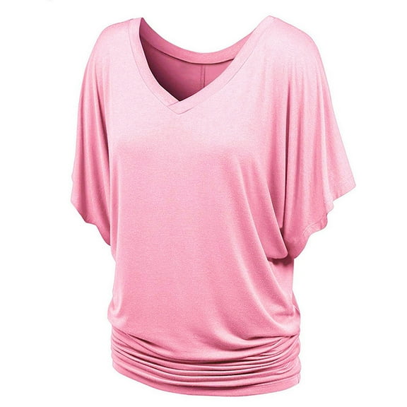 Plus Size V Neck Batwing T Shirt for Women Loose Fit Fashion Top with Fold Hem Comfortable Casual Blouse