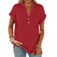thumbnail image 1 of ​Plus Size V-Neck Boho Daily Wear Shirt, Cotton Tshirts For Women Linen Shirts Button Up Shirt Basic Tees Tops Dress Dresses Summer 2025 Womens Casual Black Short Outfits Red, 1 of 5