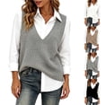 thumbnail image 1 of Plus Size V Neck Knit Sweater Vest Cute Fall Sweaters for Women Women's Winter V-Neck Knitted Solid Color Sweater Black L, 1 of 5