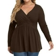 thumbnail image 1 of Plus Size V Neck Long Sleeve Tops for Women Solid Color Casual Pleated T-shirt Spring Autumn Lightweight Blouse,Female Plus Size Slim Fit Pullover Tops,L-5XL, 1 of 5