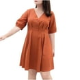 thumbnail image 1 of Plus Size V Neck Mini Dress for Women Short Sleeve Casual Summer A-Line Tunic Dress with Pockets Flowy Sundress, 1 of 7