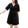thumbnail image 1 of Plus Size V Neck Mini Dress for Women Short Sleeve Casual Summer A-Line Tunic Dress with Pockets Flowy Sundress, 1 of 7