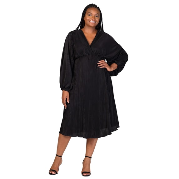 Plus Size V Neck Shimmer Empire Waist Midi Dress